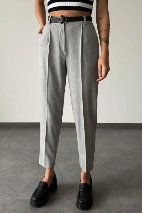 BELT COTTON WOMAN TROUSERS LIGHT GREY/GZ 