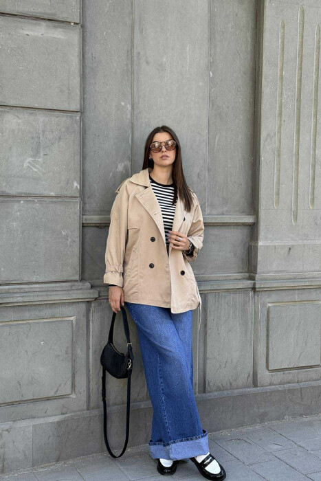 BELT DETAIL BUTTONS ONE COLOR WOMEN JACKET BEIGE/BEZHE - 2