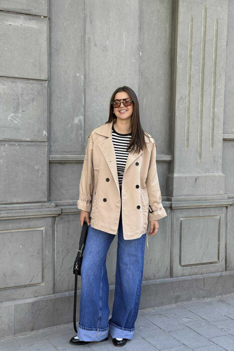 BELT DETAIL BUTTONS ONE COLOR WOMEN JACKET BEIGE/BEZHE - 1