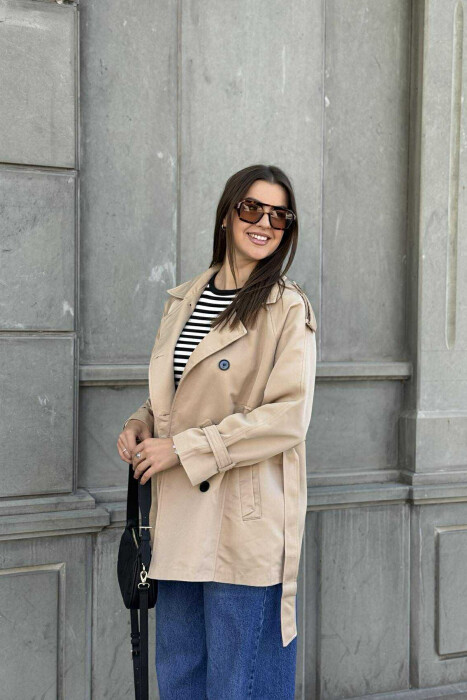 BELT DETAIL BUTTONS ONE COLOR WOMEN JACKET BEIGE/BEZHE - 4