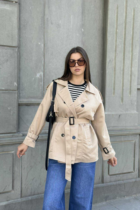BELT DETAIL BUTTONS ONE COLOR WOMEN JACKET BEIGE/BEZHE - 3