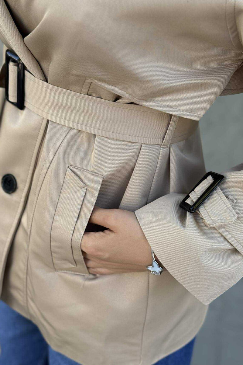 BELT DETAIL BUTTONS ONE COLOR WOMEN JACKET BEIGE/BEZHE - 7