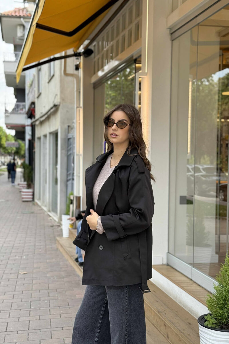 BELT DETAIL BUTTONS ONE COLOR WOMEN JACKET BLACK/ E ZEZE - 4