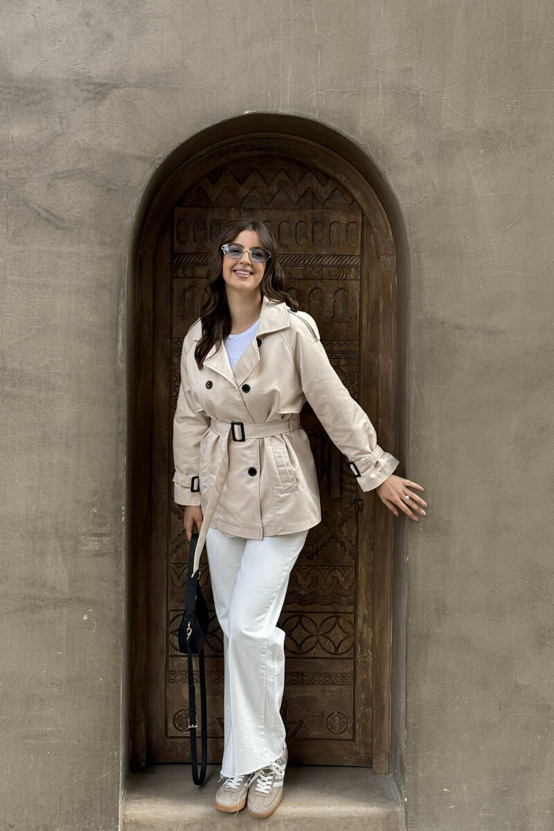 BELT DETAIL BUTTONS ONE COLOR WOMEN JACKET CREAM/KREM - 1