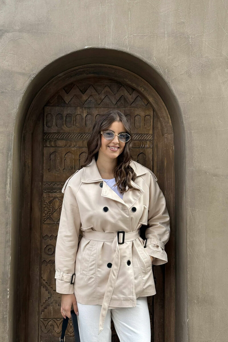 BELT DETAIL BUTTONS ONE COLOR WOMEN JACKET CREAM/KREM - 3