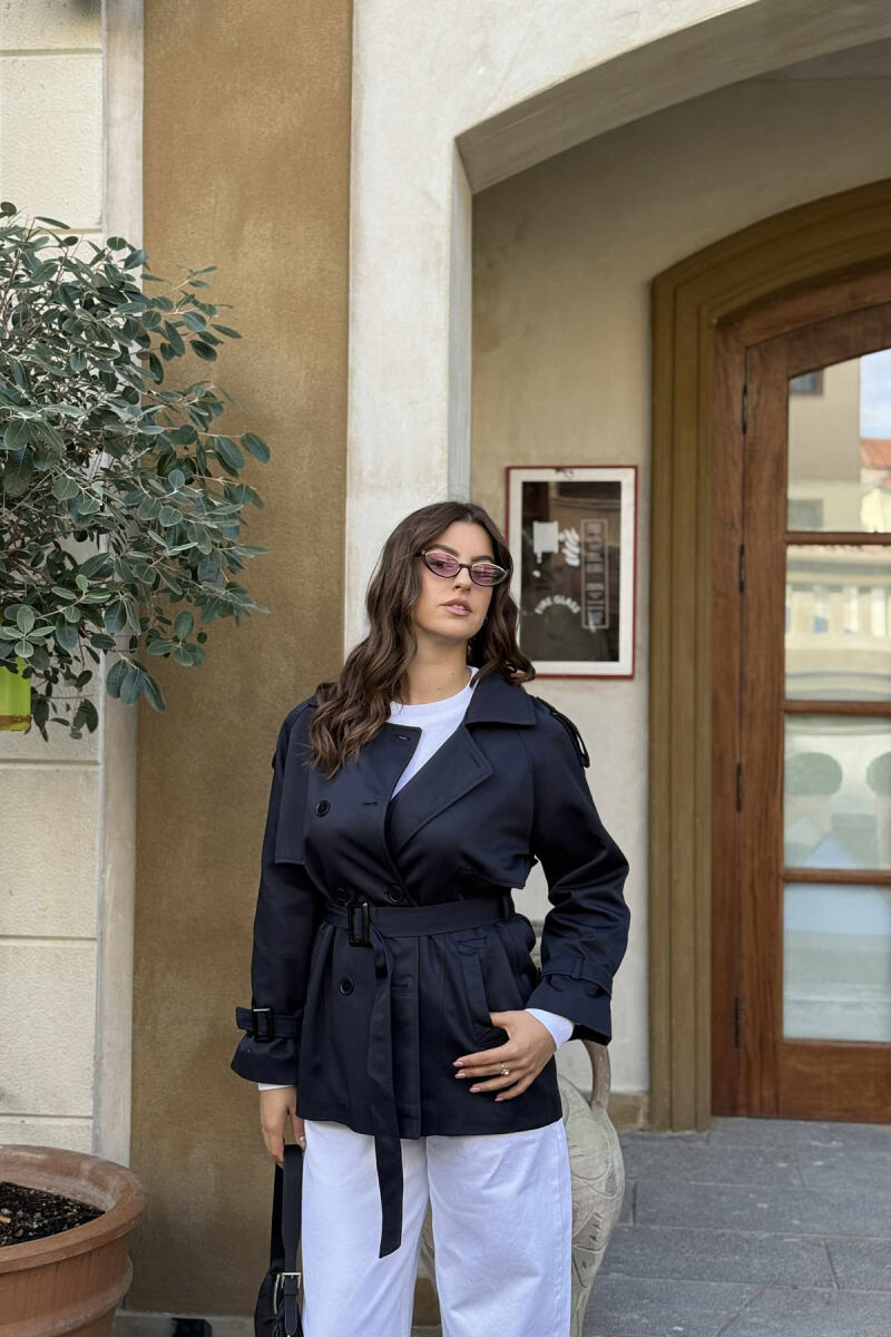 BELT DETAIL BUTTONS ONE COLOR WOMEN JACKET DARK BLUE/BEE - 5