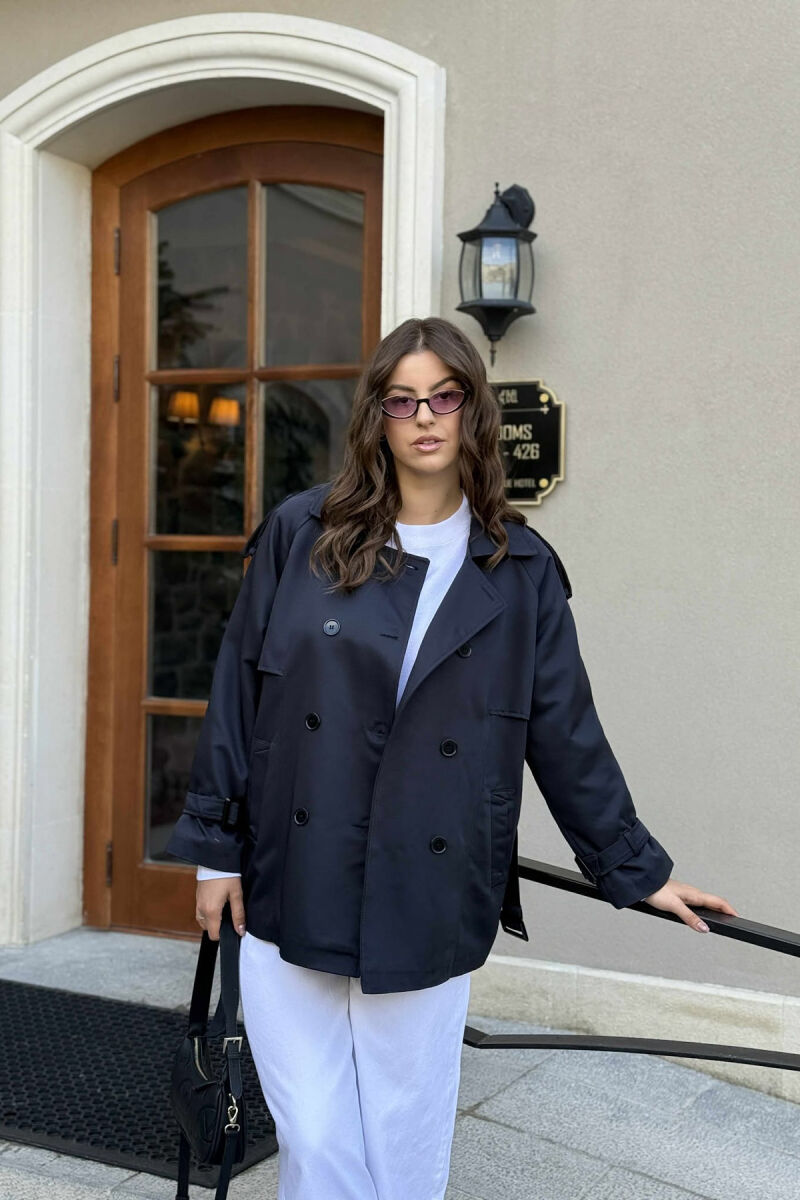 BELT DETAIL BUTTONS ONE COLOR WOMEN JACKET DARK BLUE/BEE - 3