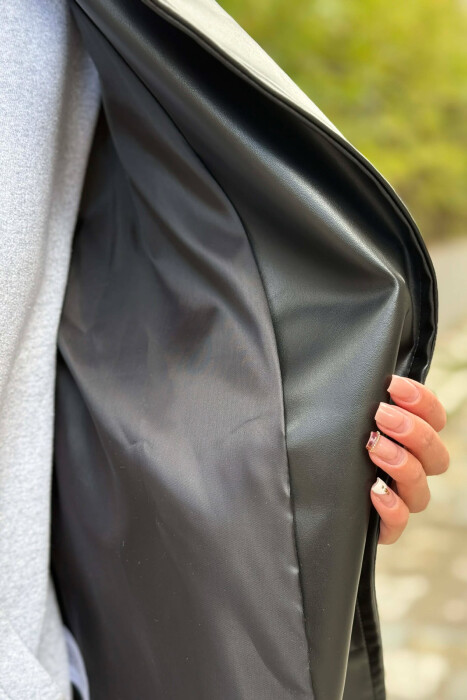 BELT DETAIL LEATHER WOMEN JACKET BLACK/ E ZEZE - 5