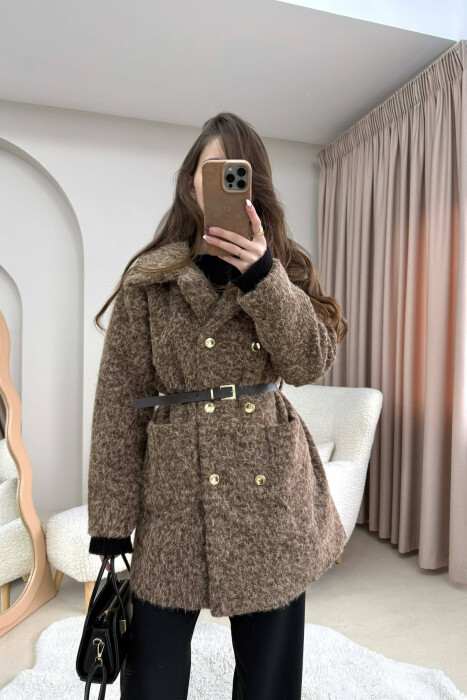 BELT DETAIL MEDIUM WOMAN JACKET BROWN/KAFE 