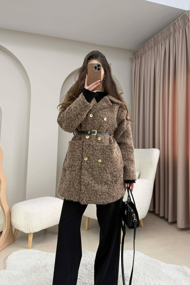 BELT DETAIL MEDIUM WOMAN JACKET BROWN/KAFE - 4