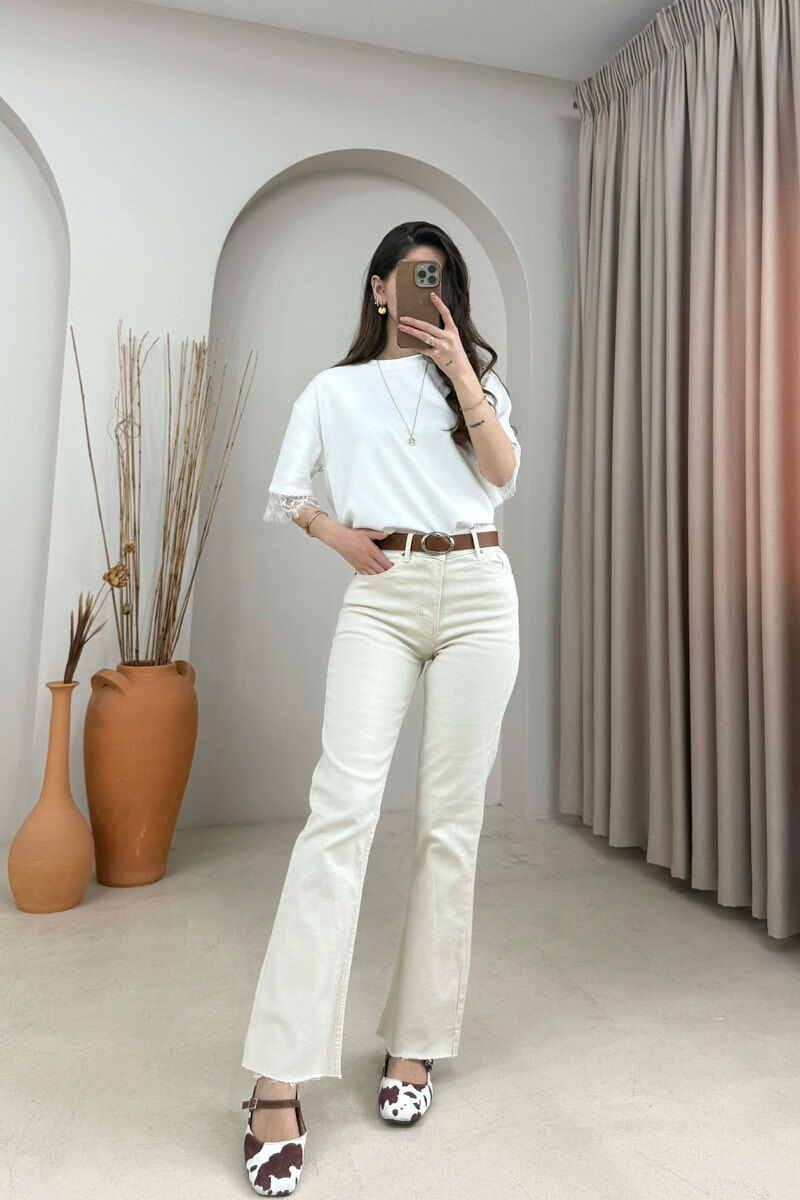 BELT DETAIL ONE COLOR WOMAN JEANS BEIGE/BEZHE - 2