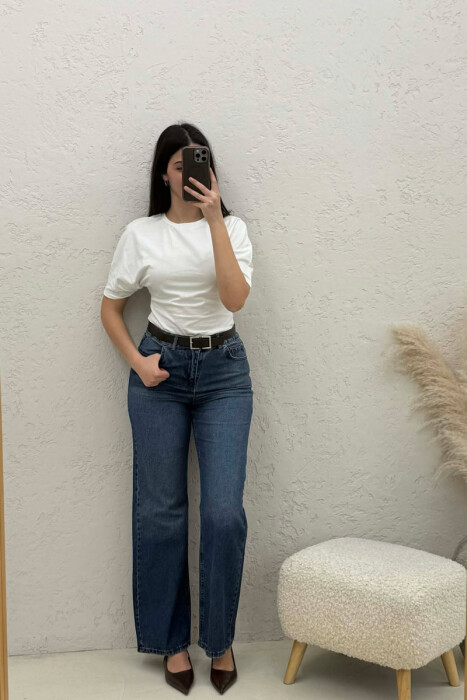 BELT DETAIL ONE COLOR WOMAN JEANS BLUE/BLU - 