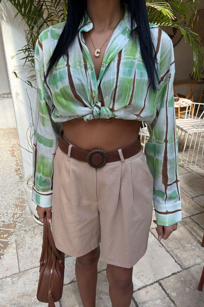 BELT DETAIL ONE COLOR WOMEN SHORT SWEATPANTS BEIGE/BEZHE - 1