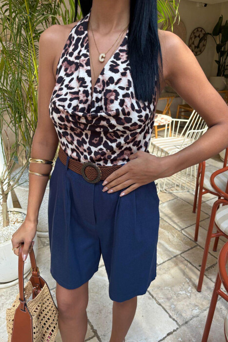 BELT DETAIL ONE COLOR WOMEN SHORT SWEATPANTS BLUE/BLU - 2