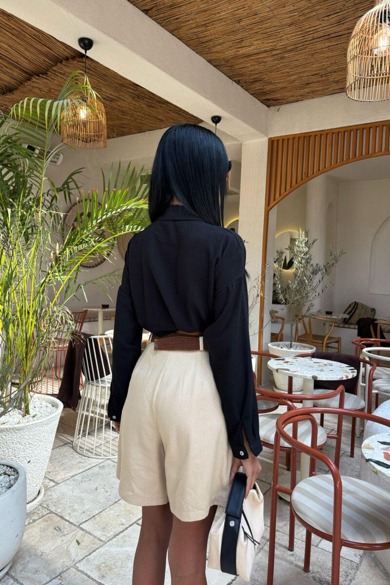 BELT DETAIL ONE COLOR WOMEN SHORT SWEATPANTS LIGHT BEIGE/BZHZB - 2