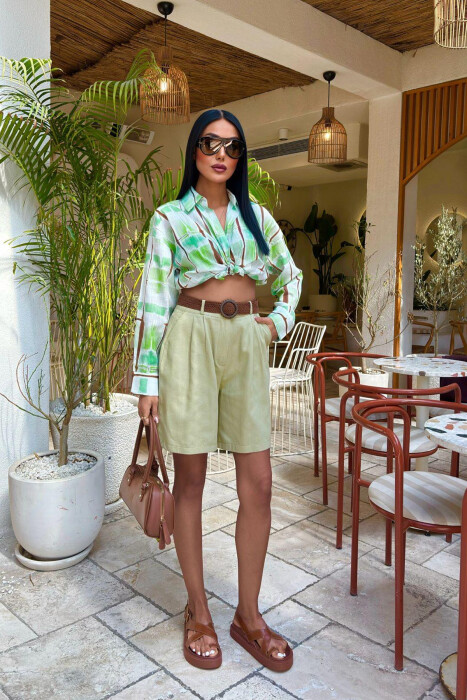 BELT DETAIL ONE COLOR WOMEN SHORT SWEATPANTS MINT/MENTE 