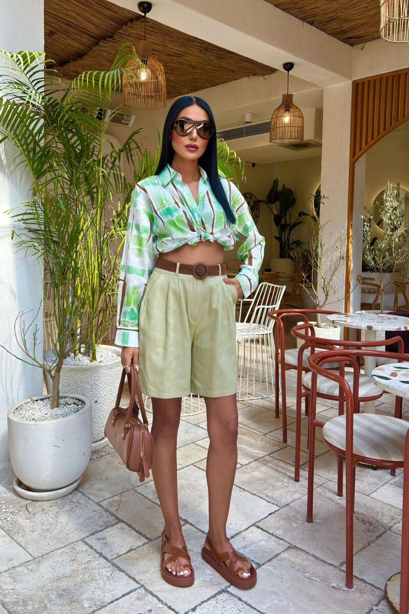 BELT DETAIL ONE COLOR WOMEN SHORT SWEATPANTS MINT/MENTE - 1