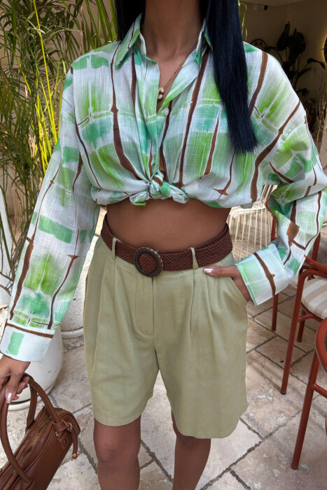 BELT DETAIL ONE COLOR WOMEN SHORT SWEATPANTS MINT/MENTE - 2