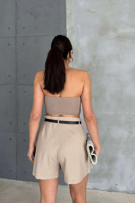 BELT DETAIL ONE COLOR WOMEN SKORT BEIGE/BEZHE - 2