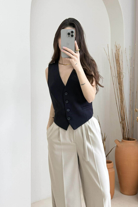 BELT DETAIL ONE COLOR WOMEN VEST BLACK/ E ZEZE 