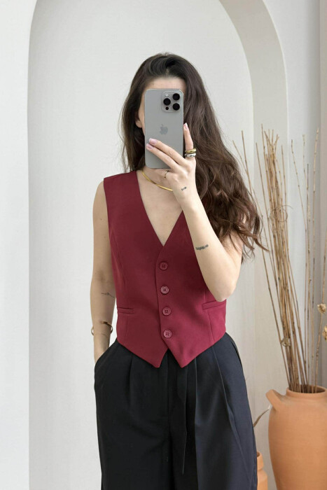BELT DETAIL ONE COLOR WOMEN VEST BURGUNDY/VISHNJE - 1