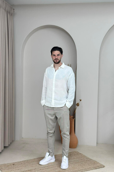 PANTALLONA ME RRIP PER MESHKUJ NE NGJYRE BEZHE - KLAUDIO FASHION