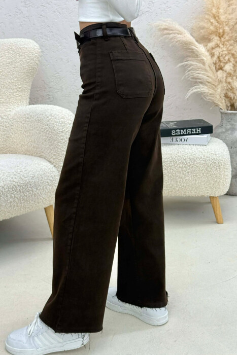 BELT DETAIL SIMPLE WOMEN JEANS BROWN/KAFE - 2