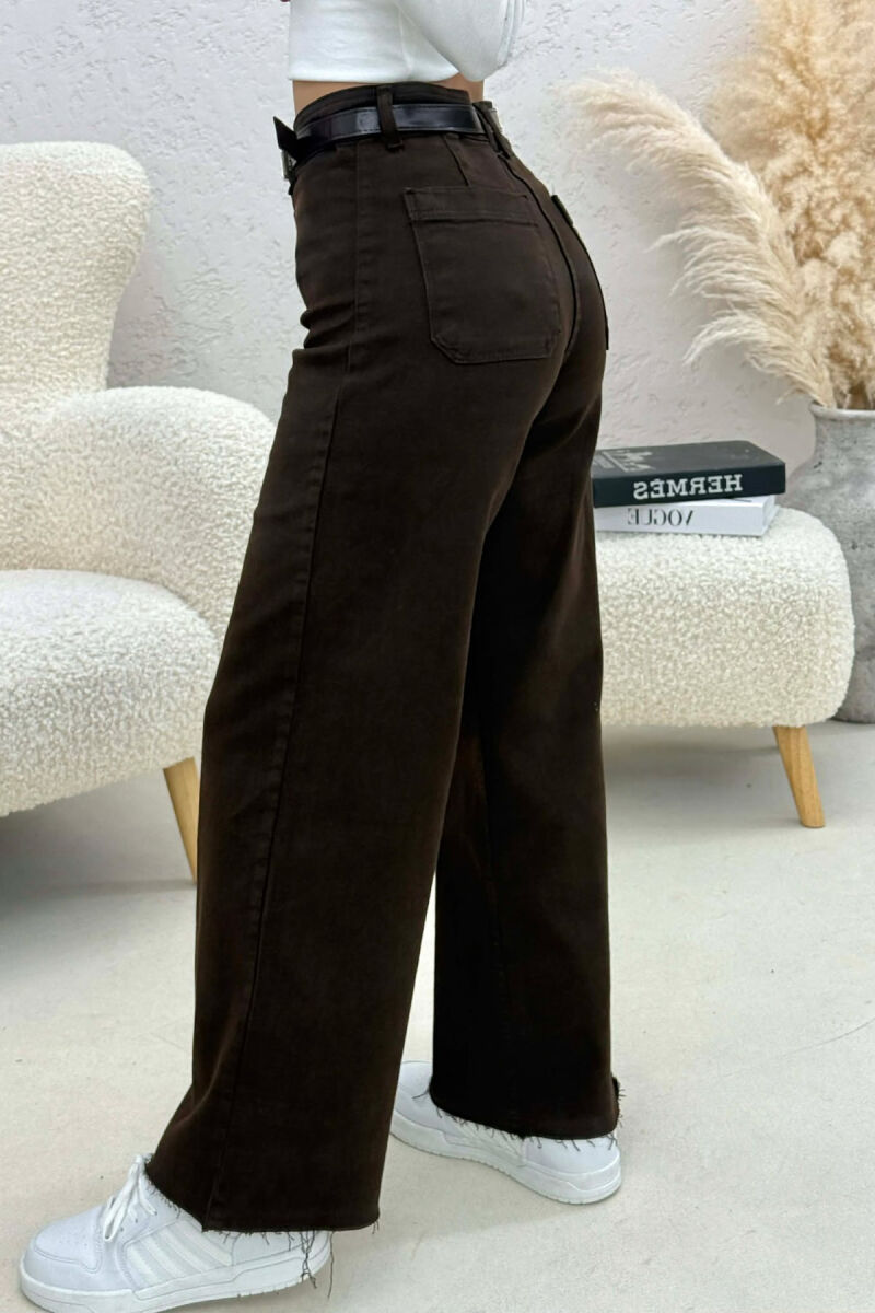 BELT DETAIL SIMPLE WOMEN JEANS BROWN/KAFE - 2