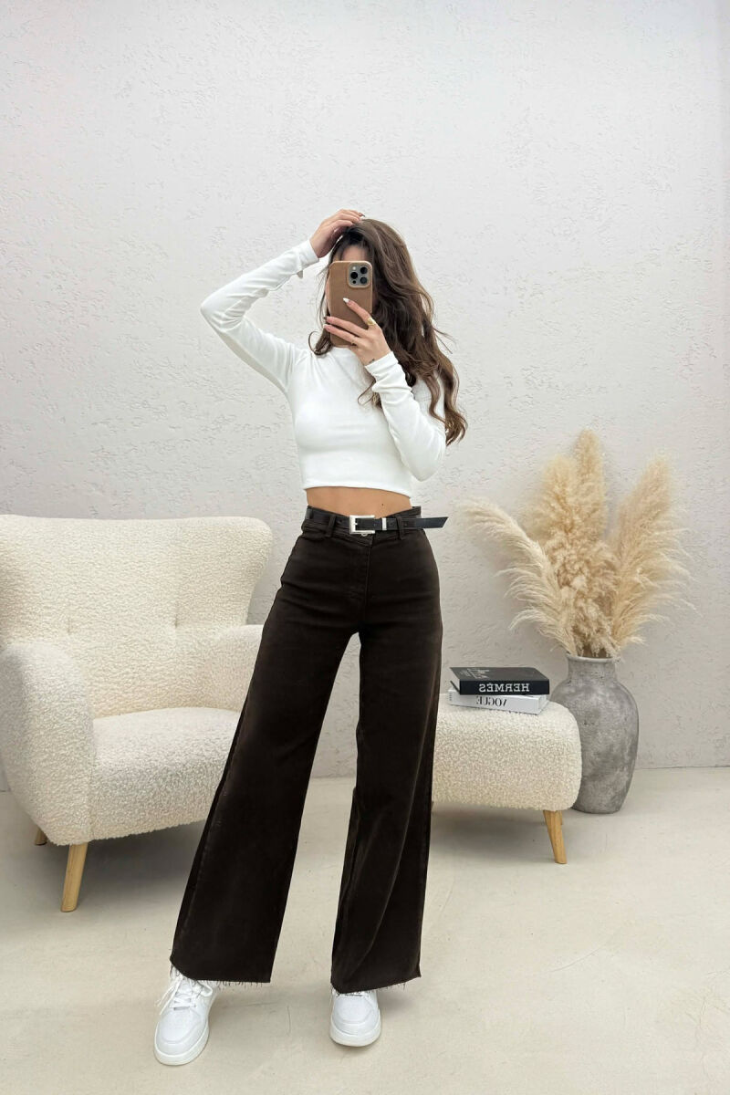 BELT DETAIL SIMPLE WOMEN JEANS BROWN/KAFE - 3