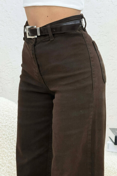 BELT DETAIL SIMPLE WOMEN JEANS BROWN/KAFE - 4