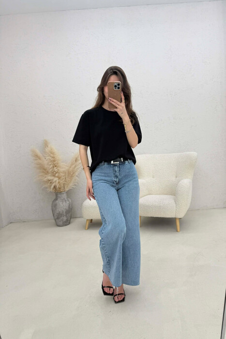 BELT DETAIL SIMPLE WOMEN JEANS LIGHTBLUE/BZ - 2