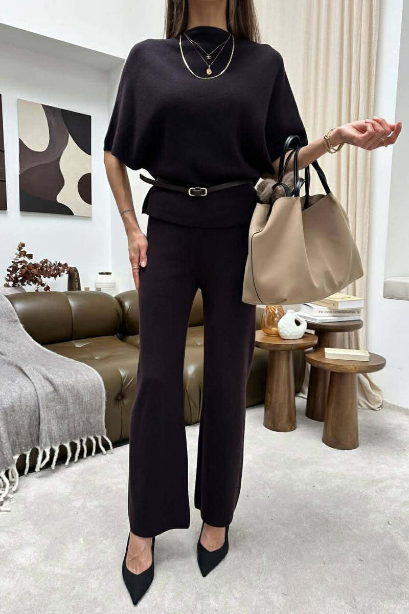BELT DETAIL SWEATER +TROUSERS WOMAN SET BROWN/KAFE - 1