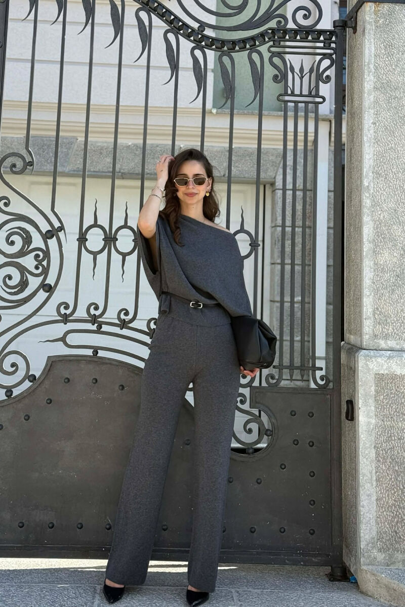 BELT DETAIL SWEATER +TROUSERS WOMAN SET GREY/GRI - 1