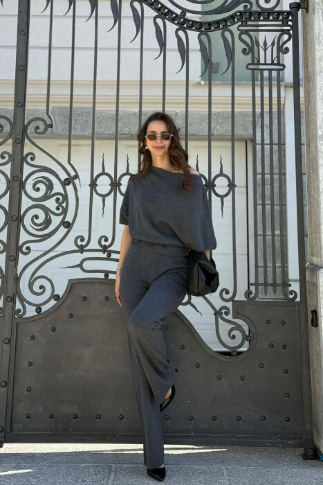 BELT DETAIL SWEATER +TROUSERS WOMAN SET GREY/GRI - 2