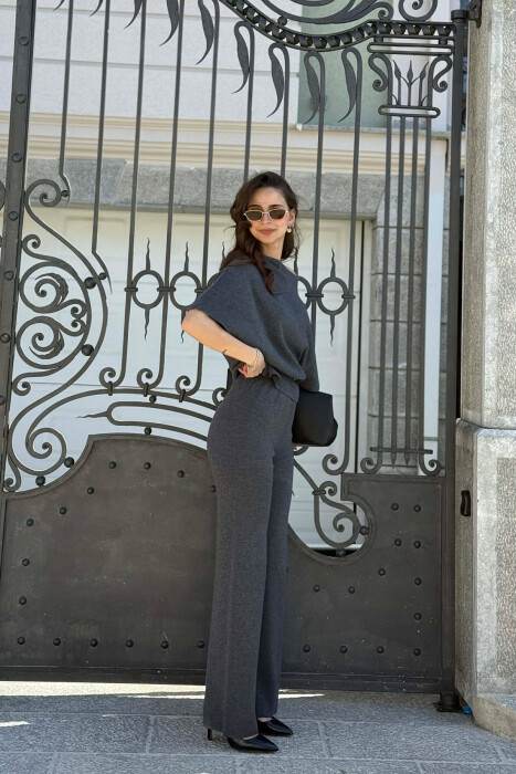 BELT DETAIL SWEATER +TROUSERS WOMAN SET GREY/GRI - 3