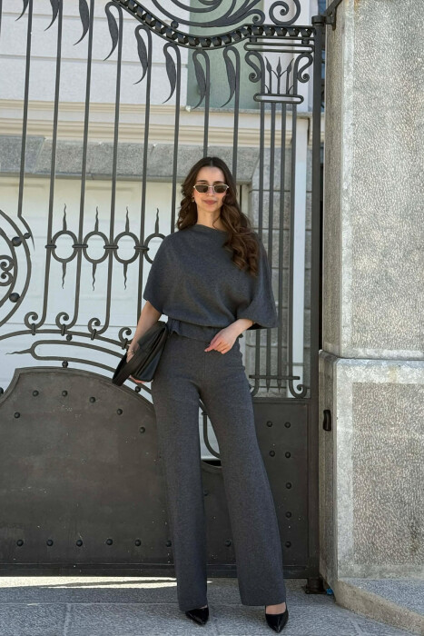 BELT DETAIL SWEATER +TROUSERS WOMAN SET GREY/GRI - 6