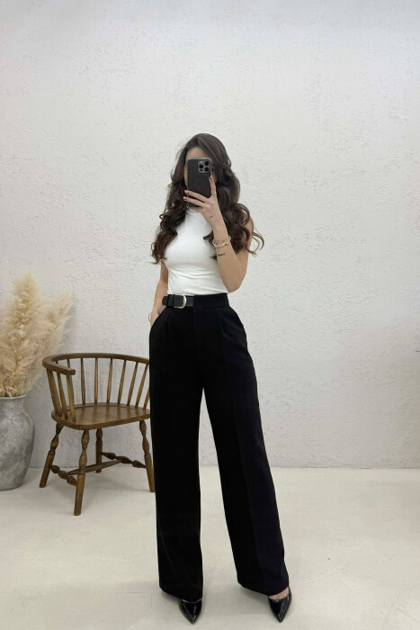 BELT DETAIL WIDE LEG WOMAN TROUSERS BLACK/ E ZEZE - 1