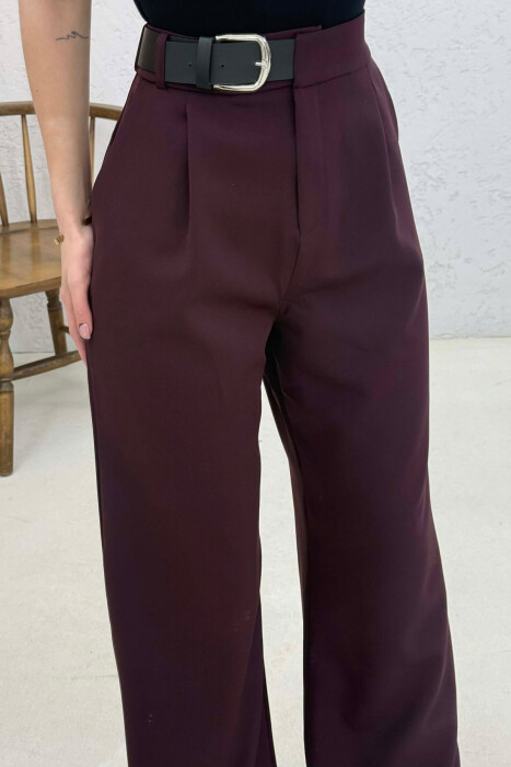 BELT DETAIL WIDE LEG WOMAN TROUSERS DARK BURGUNDY/VISHNJE E ERRET - 2