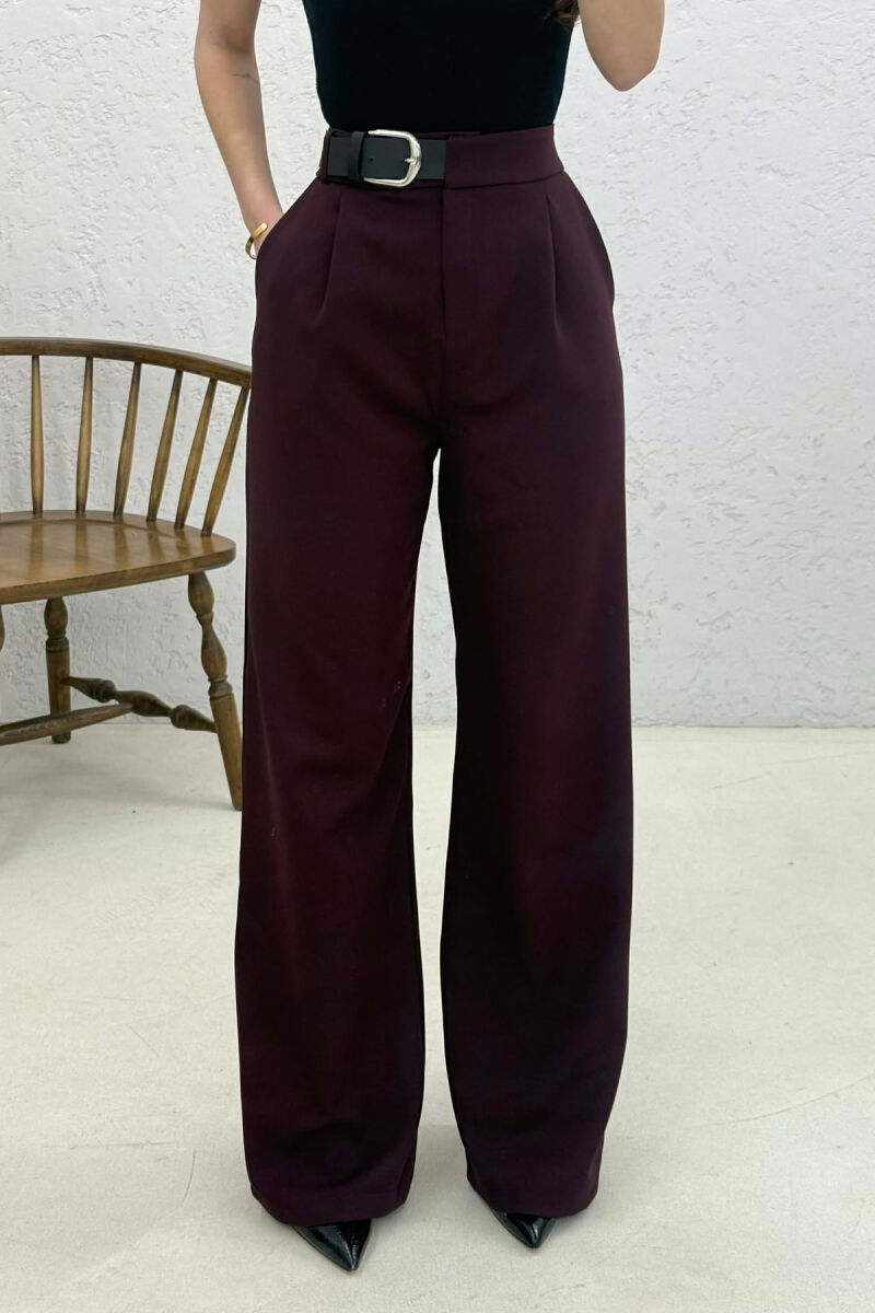 BELT DETAIL WIDE LEG WOMAN TROUSERS DARK BURGUNDY/VISHNJE E ERRET - 3
