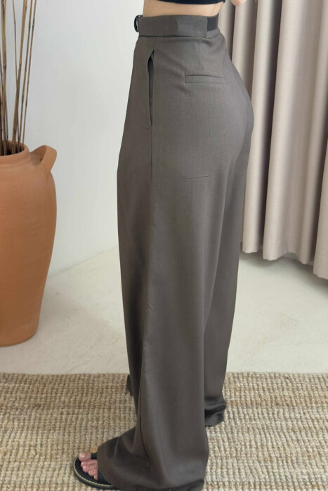 BELT DETAIL WIDE LEG WOMEN TROUSERS DARK GREEN/JEE - 4