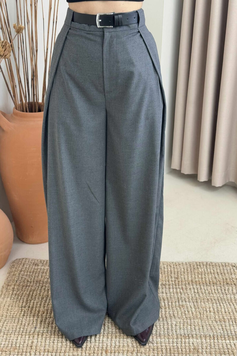 BELT DETAIL WIDE LEG WOMEN TROUSERS GREY/GRI - 3