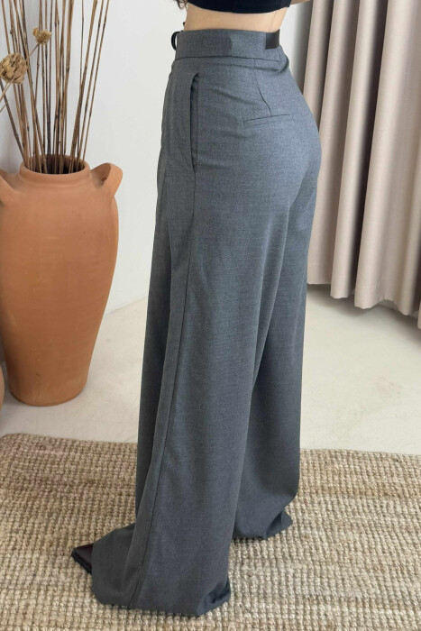 BELT DETAIL WIDE LEG WOMEN TROUSERS GREY/GRI - 4