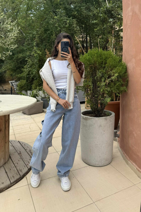 BELT DETAILS BAGGY WOMEN JEANS BABY BLUE/BLU BY - 2