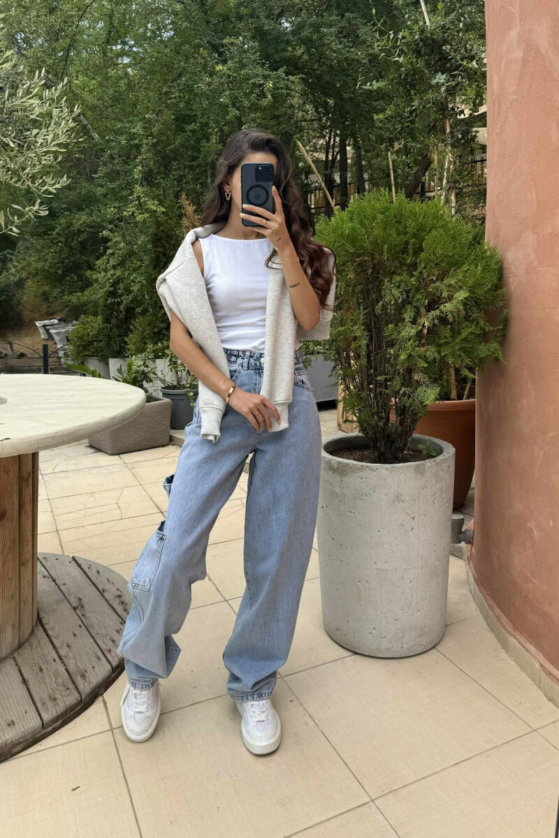 BELT DETAILS BAGGY WOMEN JEANS BABY BLUE/BLU BY - 2