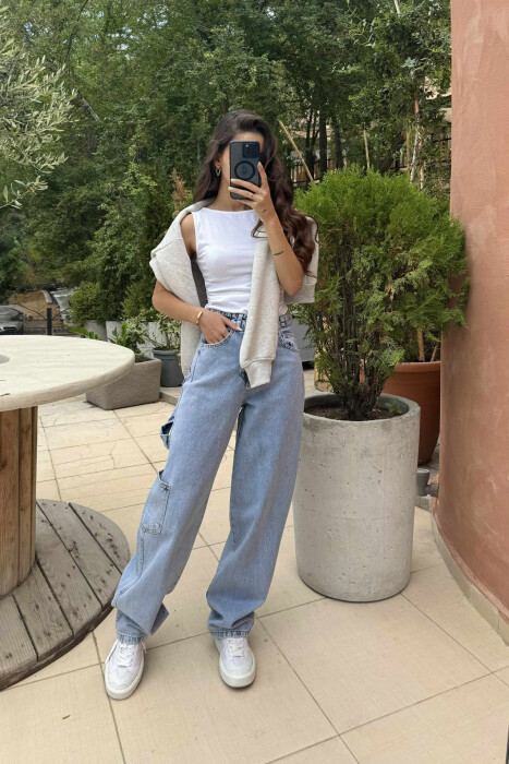 BELT DETAILS BAGGY WOMEN JEANS BABY BLUE/BLU BY - 3