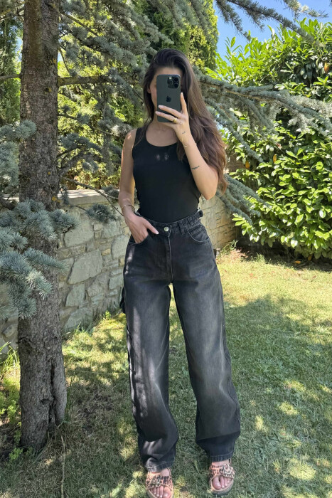 BELT DETAILS BAGGY WOMEN JEANS BLACK/ E ZEZE - 2