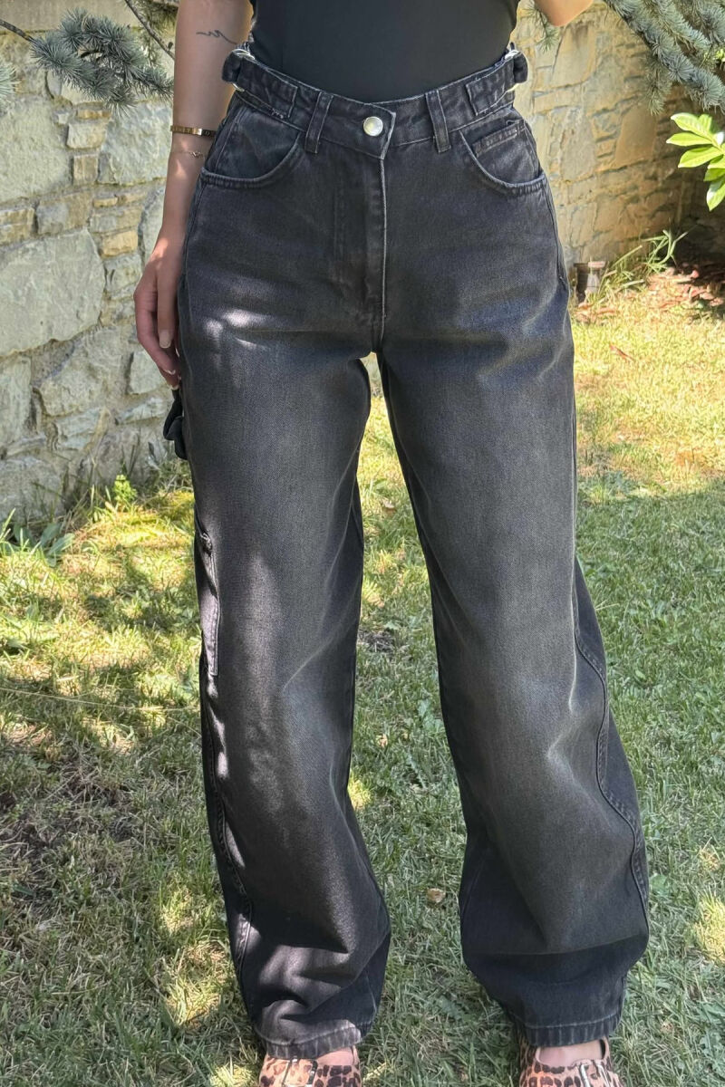 BELT DETAILS BAGGY WOMEN JEANS BLACK/ E ZEZE - 1