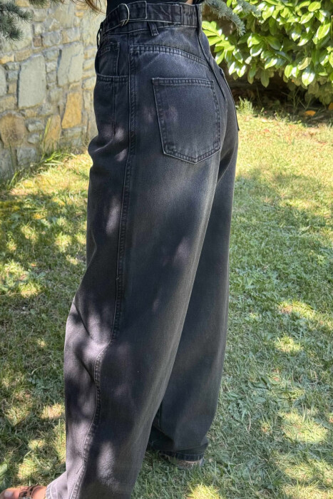 BELT DETAILS BAGGY WOMEN JEANS BLACK/ E ZEZE - 4