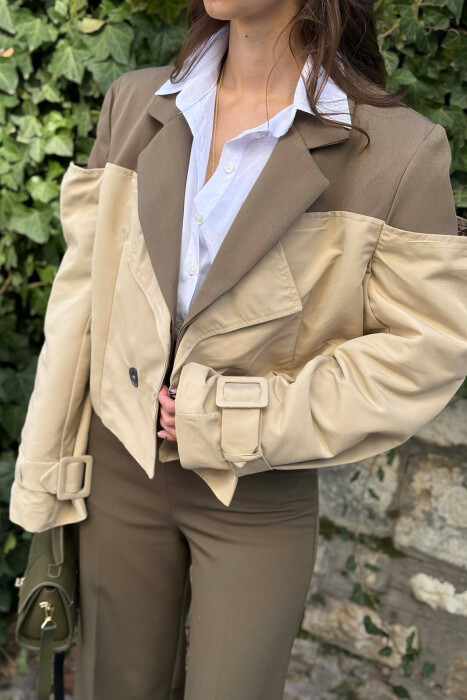 BELT DETAILS CROPPED WOMEN JACKET OLIVE/ULLI - 4