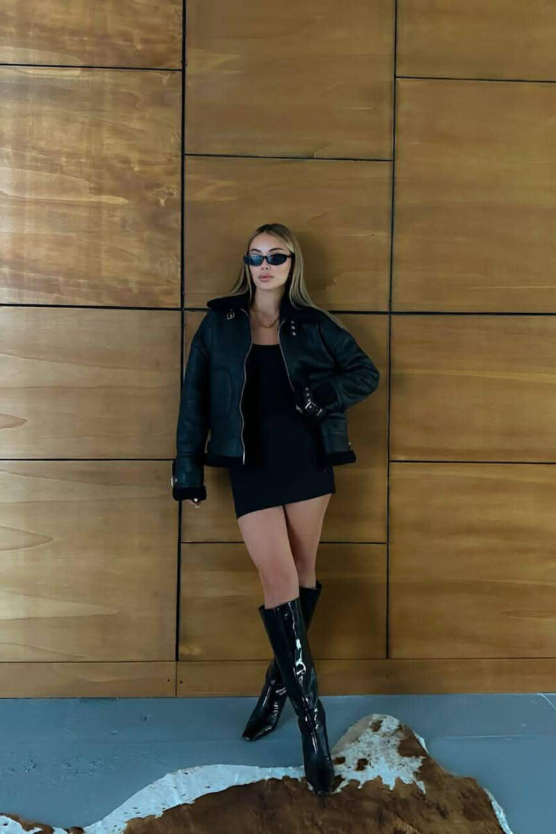 BELT DETAILS FLUFFY WOMEN JACKET BLACK/ E ZEZE - 3